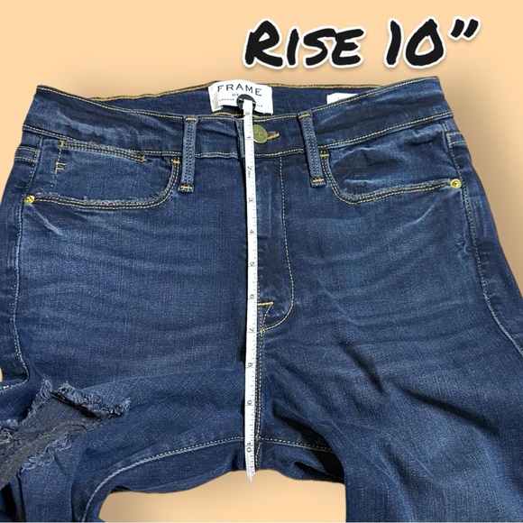 NWOT FRAME Le High Straight Distressed Jeans in Majesty Deep Blue. Size 27👖 - Picture 6 of 14